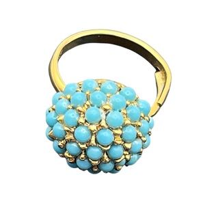 Bombe gold tone dome faux turquoise cabochons cocktail vintage ring size 5